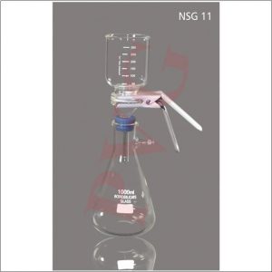 MEMBRANE FILTER HOLDER ASSEMBLY WITH MEMBRANE SUPPORT, FUNNEL, FLASK AND CLAMP. RUBBER CORK FITTING