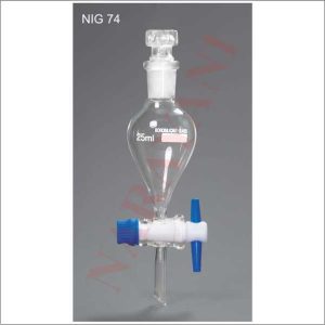 SEPARATING FUNNELS, WITH  PTFE KEY STOPCOCK, INTERCHANGEABLE STOPPER, PEAR SHAPE, PLAIN STEM